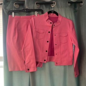 Pink Barbie faux leather skirt and jacket